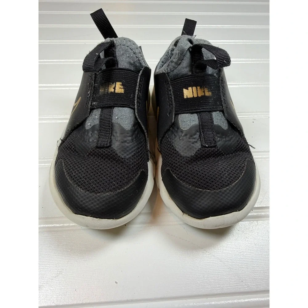 Nike Flex Runner 2 Toddler 7C Black Gold Slip On Sneakers DJ6039-007